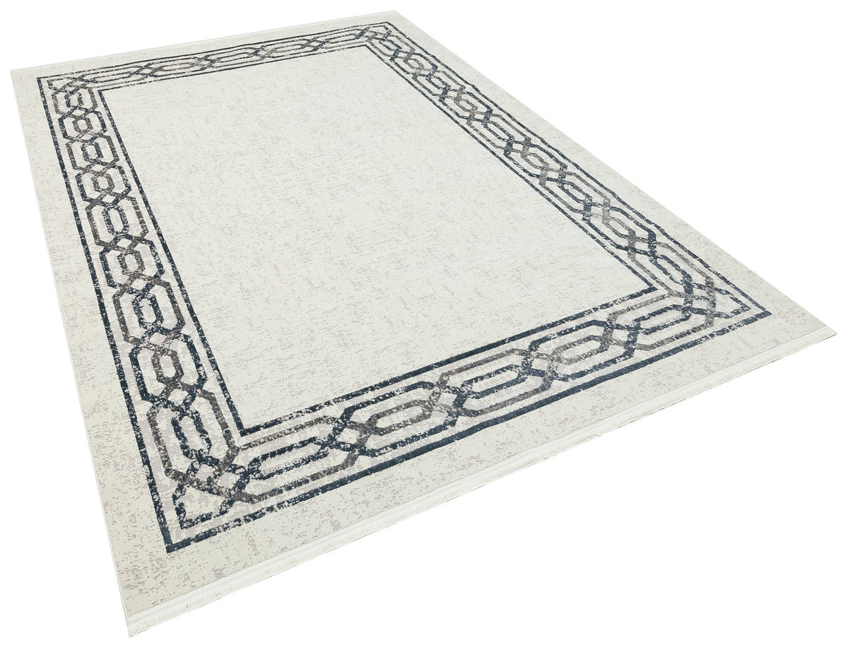 Davela Krem Gri Geometrik Modern Makine Halısı
