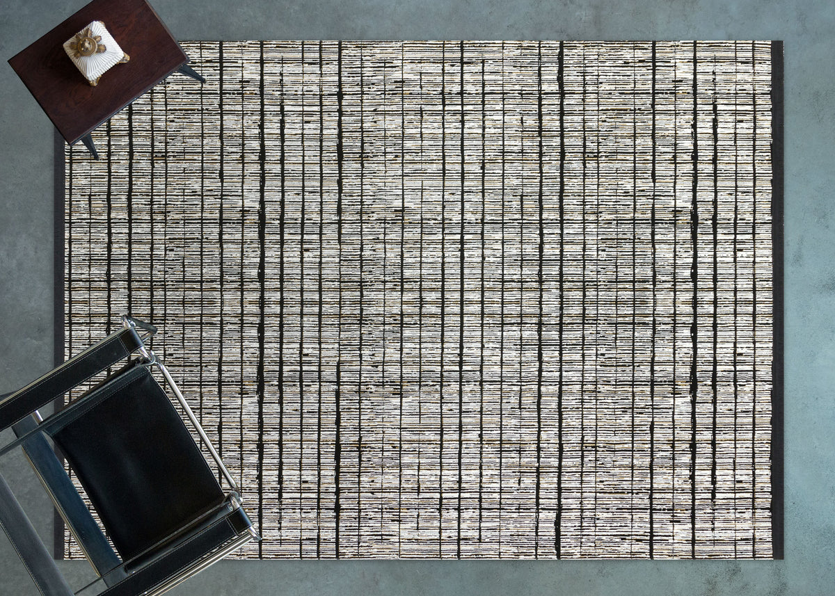 Davela Beyaz Siyah Soyut Çizgisel Kabartmalı Modern Makine Halısı
