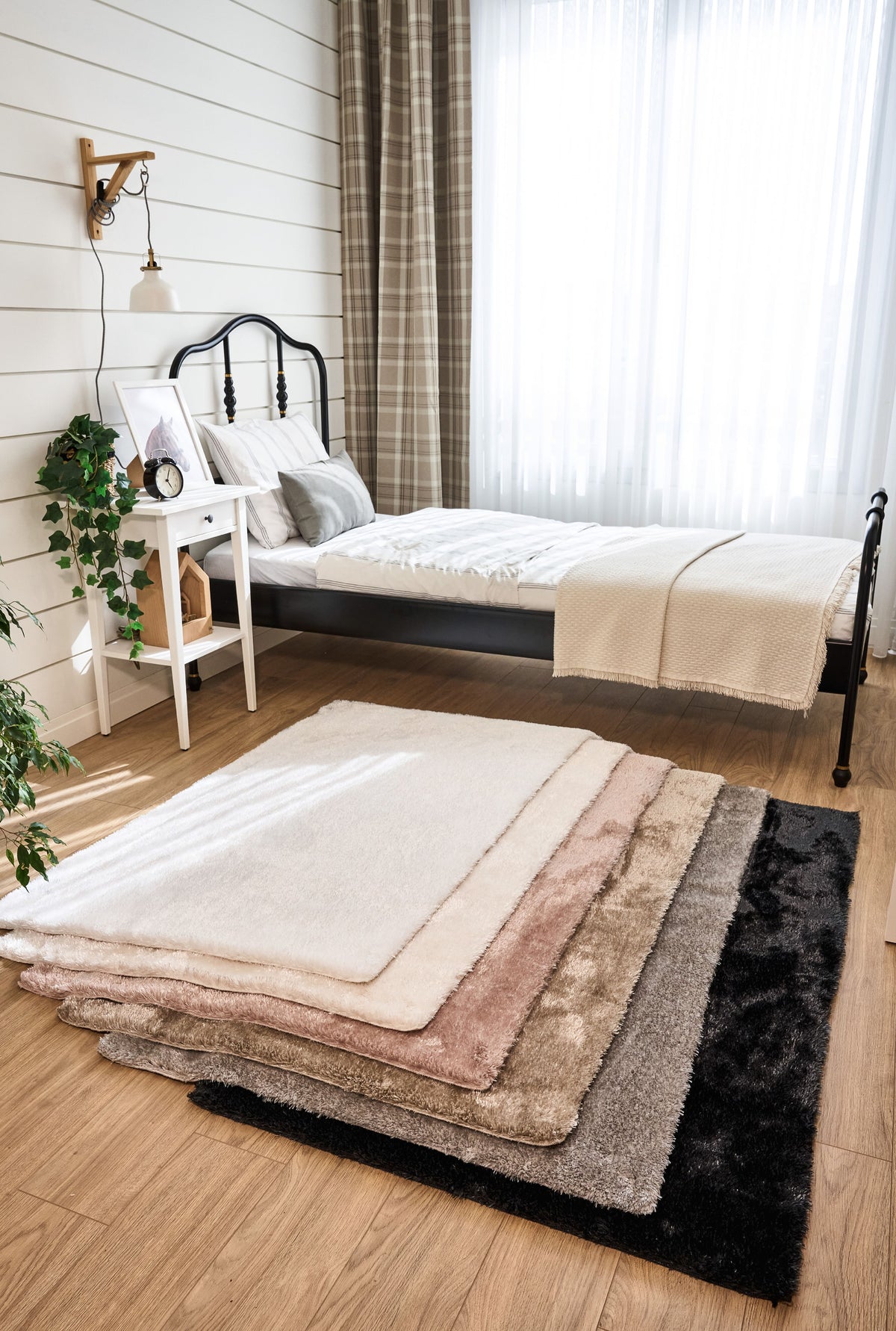 Zinora Gri Düz Desenli Modern Shaggy Makine Halısı