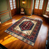 Cream Red Ethnic Geometric Medallion Living Room Rug - Polyester
