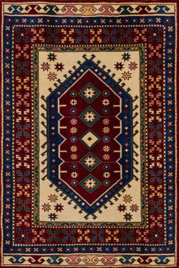 Krem Kırmızı Bohem Eskitme Halı - Yıkanabilir - Kaymaz Taban - Pati Dostu