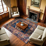 Blue Cream Classic Living Room Rug - Polyester