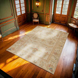 Beige Light Blue Classic Floral Living Room Rug - Polyester Machine Woven