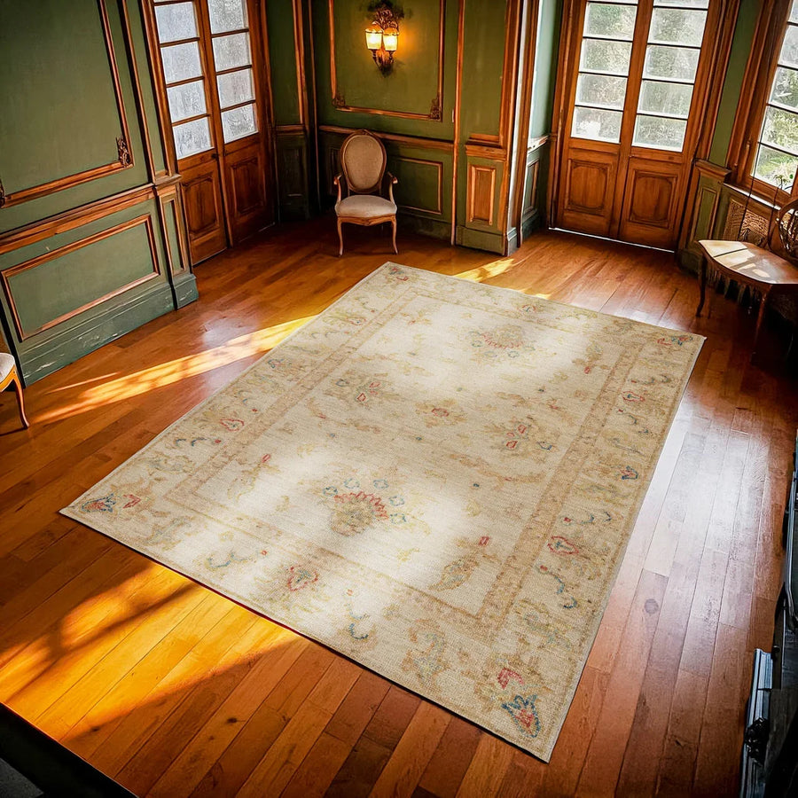 Bej Krem Bohem Eskitme Halı - Yıkanabilir - Kaymaz Taban - Pati Dostu