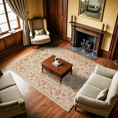 Krem Bordürlü Modern Etnik Desenli Halı  | Makinada Yıkanabilir | Hav Toz Vermez | Leke Tutmayaz | Kaymaz Taban | Dijital Makine Baskı | Salon Yolluk Mutfak Halısı