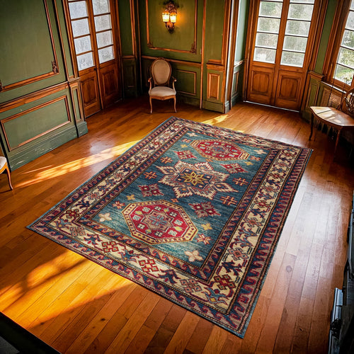 Mavi Madalyon Modern Etnik Desenli Halı  | Makinada Yıkanabilir | Hav Toz Vermez | Leke Tutmayaz | Kaymaz Taban | Dijital Makine Baskı | Salon Yolluk Mutfak Halısı