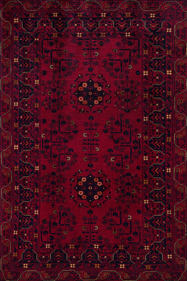 Kırmızı Bohem Eskitme Halı - Yıkanabilir - Kaymaz Taban - Pati Dostu