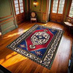 Mavi Madalyon Modern Etnik Desenli Halı  | Makinada Yıkanabilir | Hav Toz Vermez | Leke Tutmayaz | Kaymaz Taban | Dijital Makine Baskı | Salon Yolluk Mutfak Halısı