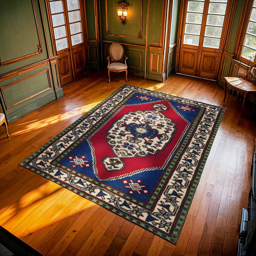 Mavi Madalyon Modern Etnik Desenli Halı  | Makinada Yıkanabilir | Hav Toz Vermez | Leke Tutmayaz | Kaymaz Taban | Dijital Makine Baskı | Salon Yolluk Mutfak Halısı