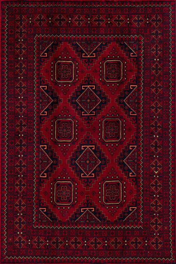 Kırmızı Siyah Bohem Eskitme Halı - Yıkanabilir - Kaymaz Taban - Pati Dostu