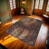 Dark Green Red Classic Medallion Living Room Rug - Polyester Hand Woven