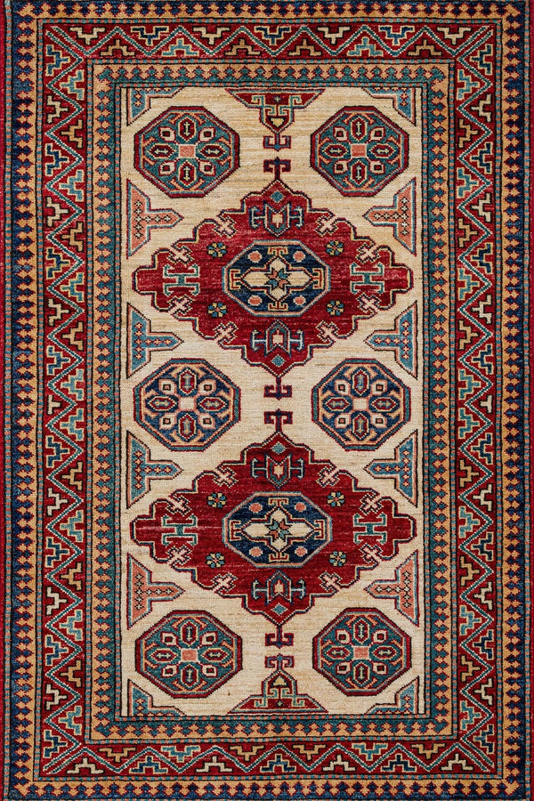 Krem Kırmızı Bohem Eskitme Halı - Yıkanabilir - Kaymaz Taban - Pati Dostu