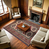 Beige Red Classic Geometric Living Room Rug