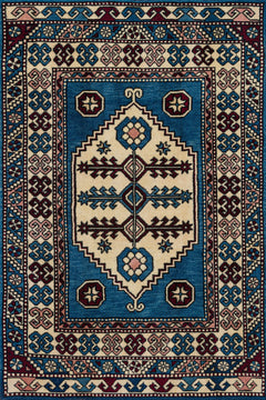 Mavi Göbekli Modern Etnik Desenli Halı  | Makinada Yıkanabilir | Hav Toz Vermez | Leke Tutmayaz | Kaymaz Taban | Dijital Makine Baskı | Salon Yolluk Mutfak Halısı