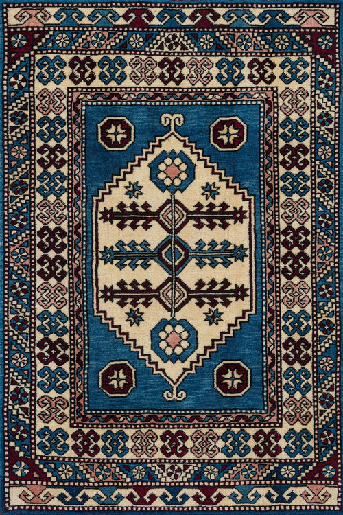 Mavi Göbekli Modern Etnik Desenli Halı  | Makinada Yıkanabilir | Hav Toz Vermez | Leke Tutmayaz | Kaymaz Taban | Dijital Makine Baskı | Salon Yolluk Mutfak Halısı