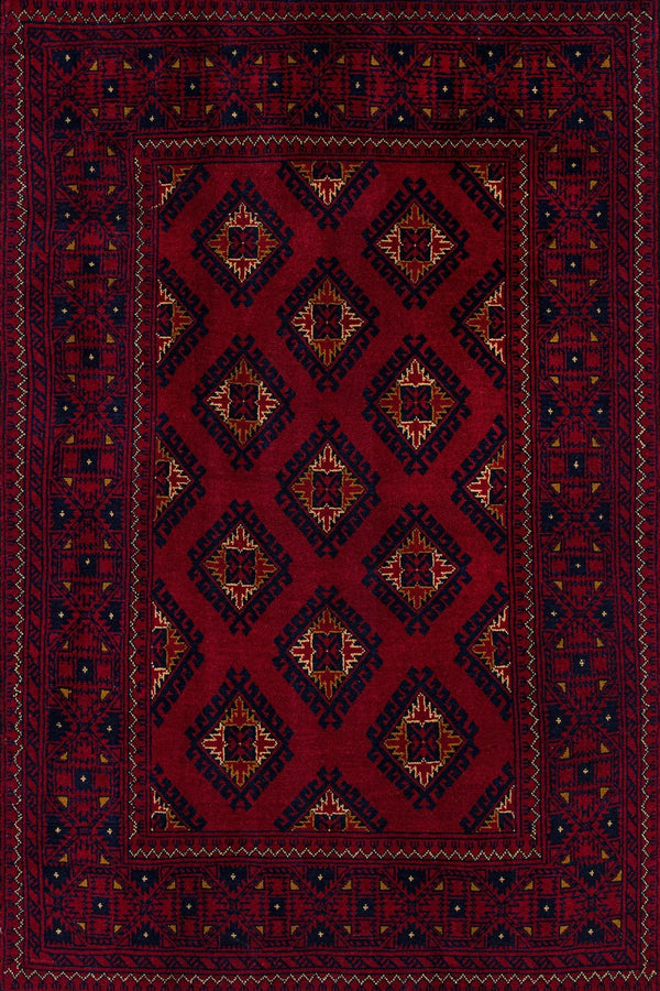 Kırmızı Baklava Desenli Bohem Halı - Yıkanabilir - Kaymaz Taban - Pati Dostu