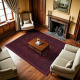Burgundy Navy Classic Living Room Rug Geometric - Polyester Machine Woven