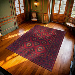 Bordo Bordürlü Modern Etnik Desenli Halı  | Makinada Yıkanabilir | Hav Toz Vermez | Leke Tutmayaz | Kaymaz Taban | Dijital Makine Baskı | Salon Yolluk Mutfak Halısı