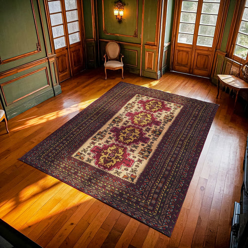 Bordo Madalyon Modern Etnik Desenli Halı  | Makinada Yıkanabilir | Hav Toz Vermez | Leke Tutmayaz | Kaymaz Taban | Dijital Makine Baskı | Salon Yolluk Mutfak Halısı