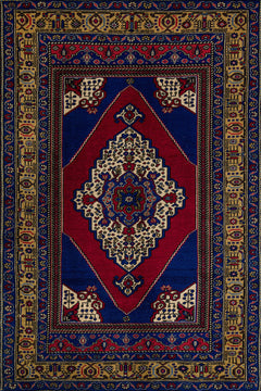 Mavi Göbekli Modern Etnik Desenli Halı  | Makinada Yıkanabilir | Hav Toz Vermez | Leke Tutmayaz | Kaymaz Taban | Dijital Makine Baskı | Salon Yolluk Mutfak Halısı