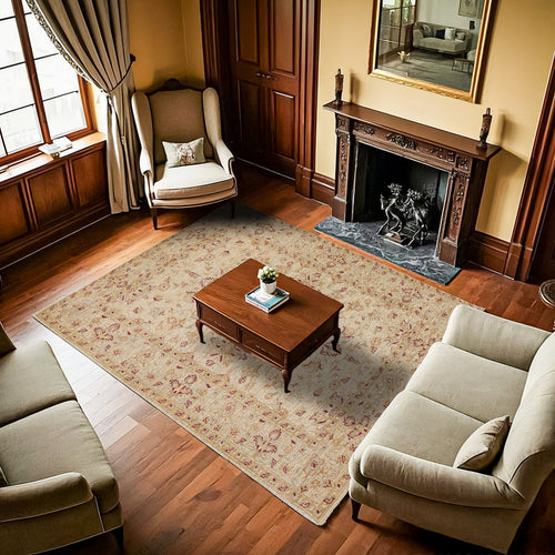 Krem Çiçekli Modern Etnik Desenli Halı  | Makinada Yıkanabilir | Hav Toz Vermez | Leke Tutmayaz | Kaymaz Taban | Dijital Makine Baskı | Salon Yolluk Mutfak Halısı