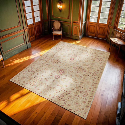 Krem Çiçekli Modern Etnik Desenli Halı  | Makinada Yıkanabilir | Hav Toz Vermez | Leke Tutmayaz | Kaymaz Taban | Dijital Makine Baskı | Salon Yolluk Mutfak Halısı
