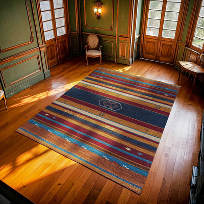 Bordo Çizgili Modern Etnik Desenli Halı  | Makinada Yıkanabilir | Hav Toz Vermez | Leke Tutmayaz | Kaymaz Taban | Dijital Makine Baskı | Salon Yolluk Mutfak Halısı