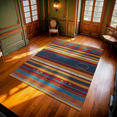 Bordo Çizgili Modern Etnik Desenli Halı  | Makinada Yıkanabilir | Hav Toz Vermez | Leke Tutmayaz | Kaymaz Taban | Dijital Makine Baskı | Salon Yolluk Mutfak Halısı