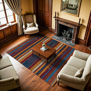 Bordo Çizgili Etnik Bohem Halı