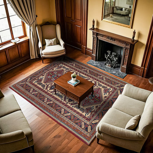 Bordo Madalyon Modern Etnik Desenli Halı  | Makinada Yıkanabilir | Hav Toz Vermez | Leke Tutmayan | Kaymaz Taban | Dijital Makine Baskı | Salon Yolluk Mutfak Halısı