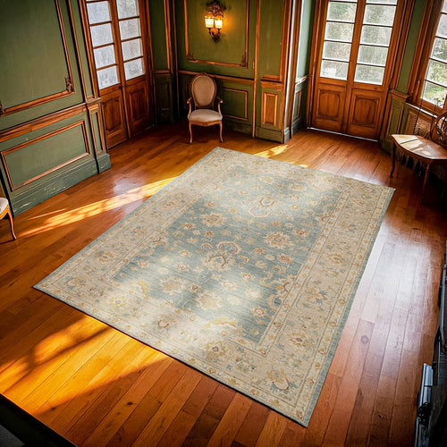 Yeşil Çiçekli Modern Etnik Desenli Halı  | Makinada Yıkanabilir | Hav Toz Vermez | Leke Tutmayan | Kaymaz Taban | Dijital Makine Baskı | Salon Yolluk Mutfak Halısı