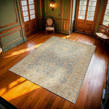 Light Blue Beige Classic Bedroom Rug Floral - Polyester