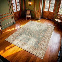 Mavi Çiçekli Modern Etnik Desenli Halı  | Makinada Yıkanabilir | Hav Toz Vermez | Leke Tutmayan | Kaymaz Taban | Dijital Makine Baskı | Salon Yolluk Mutfak Halısı