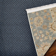 Mavi Çiçekli Modern Etnik Desenli Halı  | Makinada Yıkanabilir | Hav Toz Vermez | Leke Tutmayan | Kaymaz Taban | Dijital Makine Baskı | Salon Yolluk Mutfak Halısı