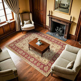 Cream Burgundy Classic Bedroom Rug Floral - Polyester