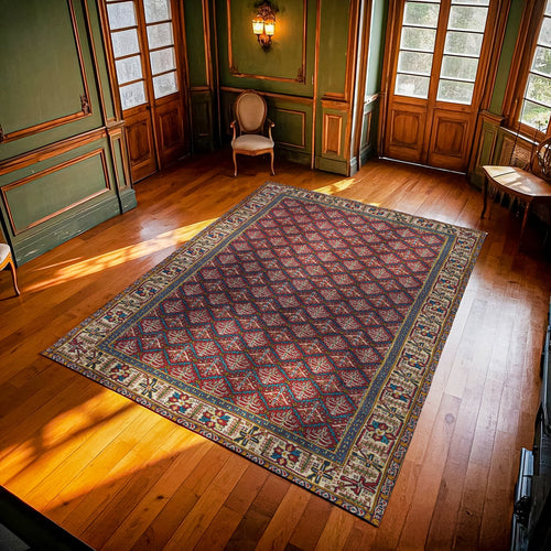 Bordo Bordürlü Modern Etnik Desenli Halı  | Makinada Yıkanabilir | Hav Toz Vermez | Leke Tutmayan | Kaymaz Taban | Dijital Makine Baskı | Salon Yolluk Mutfak Halısı