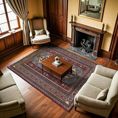 Bordo Madalyon Modern Etnik Desenli Halı  | Makinada Yıkanabilir | Hav Toz Vermez | Leke Tutmayan | Kaymaz Taban | Dijital Makine Baskı | Salon Yolluk Mutfak Halısı