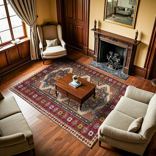 Bordo Madalyon Modern Etnik Desenli Halı  | Makinada Yıkanabilir | Hav Toz Vermez | Leke Tutmayan | Kaymaz Taban | Dijital Makine Baskı | Salon Yolluk Mutfak Halısı