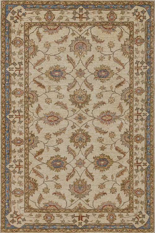 Krem Çiçekli Modern Etnik Desenli Halı  | Makinada Yıkanabilir | Hav Toz Vermez | Leke Tutmayan | Kaymaz Taban | Dijital Makine Baskı | Salon Yolluk Mutfak Halısı