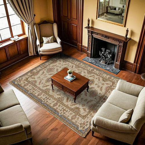 Krem Çiçekli Modern Etnik Desenli Halı  | Makinada Yıkanabilir | Hav Toz Vermez | Leke Tutmayan | Kaymaz Taban | Dijital Makine Baskı | Salon Yolluk Mutfak Halısı