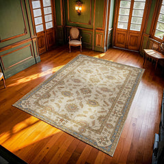 Krem Çiçekli Modern Etnik Desenli Halı  | Makinada Yıkanabilir | Hav Toz Vermez | Leke Tutmayan | Kaymaz Taban | Dijital Makine Baskı | Salon Yolluk Mutfak Halısı