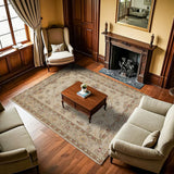 Beige Red Classic Living Room Rug Floral - Polyester Machine Woven