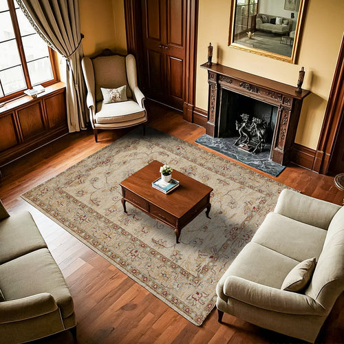 Krem Bordürlü Modern Etnik Desenli Halı  | Makinada Yıkanabilir | Hav Toz Vermez | Leke Tutmayan | Kaymaz Taban | Dijital Makine Baskı | Salon Yolluk Mutfak Halısı