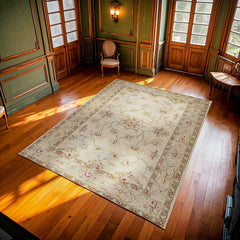 Krem Bordürlü Modern Etnik Desenli Halı  | Makinada Yıkanabilir | Hav Toz Vermez | Leke Tutmayan | Kaymaz Taban | Dijital Makine Baskı | Salon Yolluk Mutfak Halısı