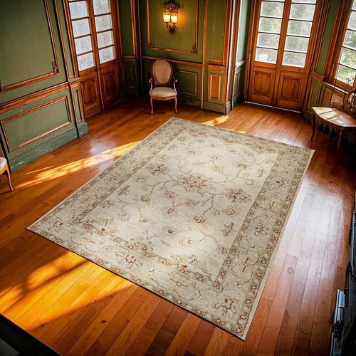 Krem Bordürlü Modern Etnik Desenli Halı  | Makinada Yıkanabilir | Hav Toz Vermez | Leke Tutmayan | Kaymaz Taban | Dijital Makine Baskı | Salon Yolluk Mutfak Halısı