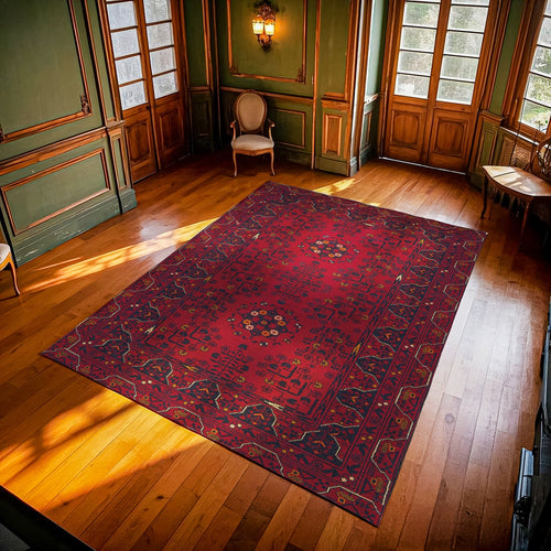 Bordo Bordürlü Modern Etnik Desenli Halı  | Makinada Yıkanabilir | Hav Toz Vermez | Leke Tutmayan | Kaymaz Taban | Dijital Makine Baskı | Salon Yolluk Mutfak Halısı