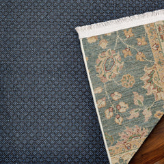 Yeşil Bordürlü Modern Etnik Desenli Halı  | Makinada Yıkanabilir | Hav Toz Vermez | Leke Tutmayan | Kaymaz Taban | Dijital Makine Baskı | Salon Yolluk Mutfak Halısı