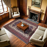 Cream Red Classic Medallion Living Room Rug - Polyester