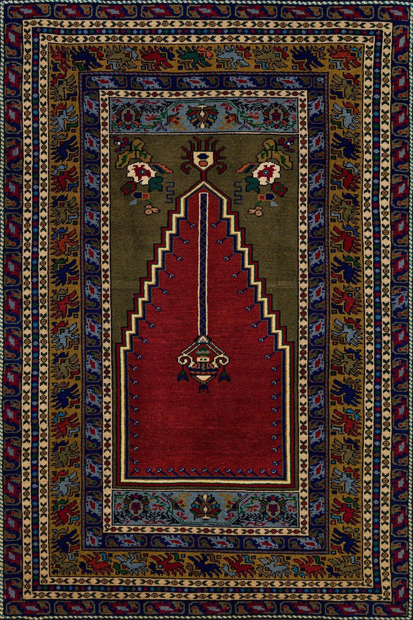 Krem Kırmızı Bohem Bordürlü Halı - Yıkanabilir - Kaymaz Taban - Pati Dostu