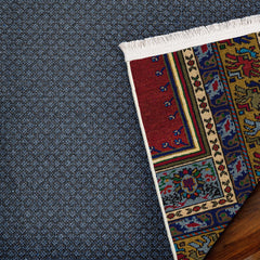 Mavi Bordürlü Modern Etnik Desenli Halı  | Makinada Yıkanabilir | Hav Toz Vermez | Leke Tutmayan | Kaymaz Taban | Dijital Makine Baskı | Salon Yolluk Mutfak Halısı